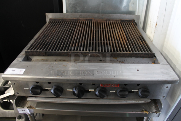 Vulcan VACB36N Stainless Steel Commercial Countertop Natural Gas Powered Charbroiler Grill.