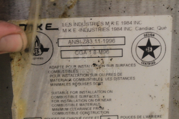 MKE FG-115 Stainless Steel Commercial Floor Style Natural Gas Powered Deep Fat Fryer w/ 2 Metal Fry Baskets. 115,000 BTU. - Image 6 of 8