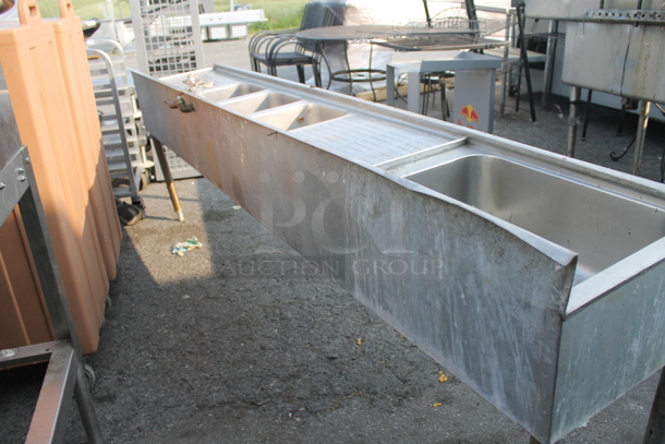 Commercial Stainless Steel 4 Bay Sink With Left And Right Drain Boards And Faucet On Galvanized Legs. - Image 8 of 9