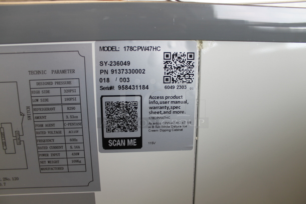 BRAND NEW SCRATCH AND DENT! 2023 Avantco 178CPW47HC Metal Commercial Floor Style Ice Cream Dipping Cabinet w/ Ice Cream Tub Collars. 115 Volts, 1 Phase. Tested and Working! - Image 6 of 9