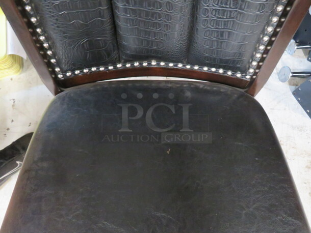 Wooden Chairs With Black Cushioned Seat And Back With Nail Head Trim. 4XBID - Image 3 of 4