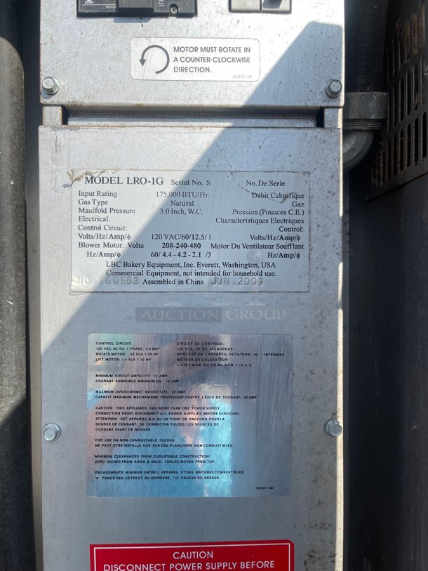 LBC Bakery  LRO-1G5 Roll-In Gas Oven Great For Any Bakery 115/220  Volt and Natural Gas NSF Tested and Working! - Image 6 of 10