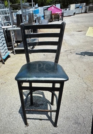 Black Metal Bar Height Chair With A Black Cushioned Seat. 2XBID