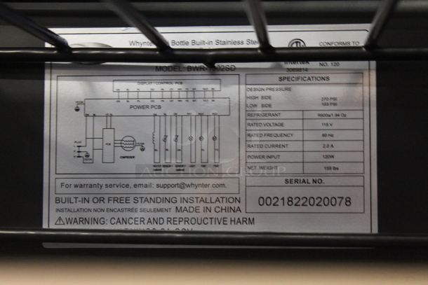 BRAND NEW SCRATCH AND DENT! Whynter BWR-1002SD 100 Bottle Built-in Stainless Steel Compressor Wine Refrigerator Merchandiser with Display Rack and LED display. 115 Volts, 1 Phase. Tested and Working! - Image 5 of 5