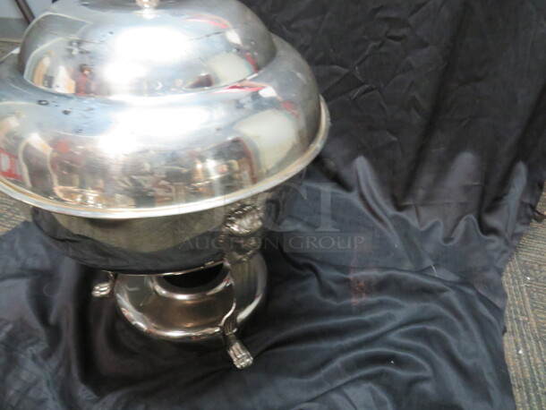 One Vintage Silver 13 Inch Round Chafer With Lid And Lions Head Legs.  - Image 2 of 3