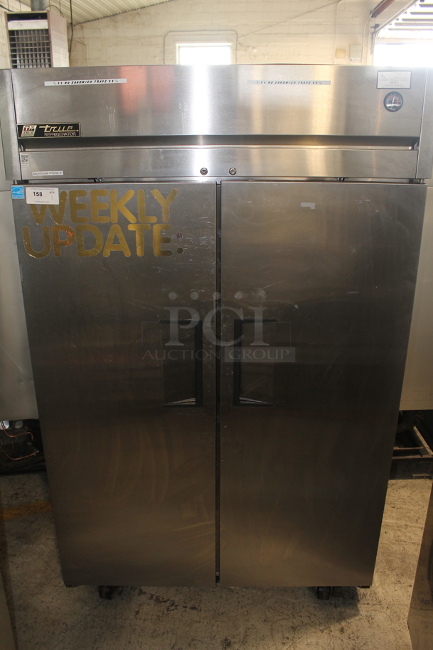 2014 True TG2R-2S ENERGY STAR Stainless Steel Commercial 2 Door Reach In Cooler w/ Poly Coated Racks on Commercial Casters. 115 Volts, 1 Phase. Tested and Working! - Image 1 of 10