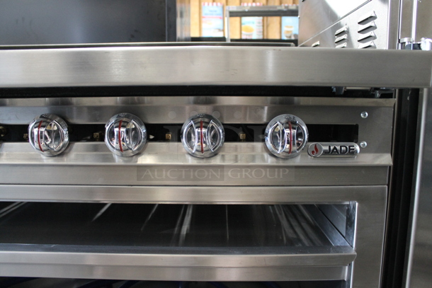 BRAND NEW! Jade Range JTRH-60B Stainless Steel Commercial Natural Gas Powered Charbroiler Grill w/ Under Shelf and 5 Gas Hoses on Commercial Casters.  - Image 3 of 8
