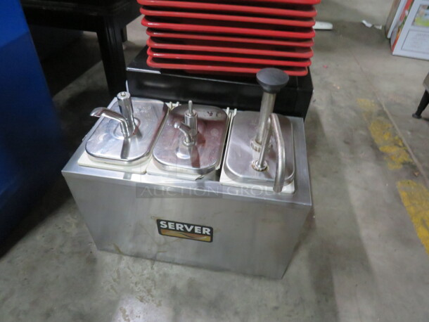One Stainless Steel Server With 3 Pump Servers. 2 Have No Pumps.  15.5X9X10
