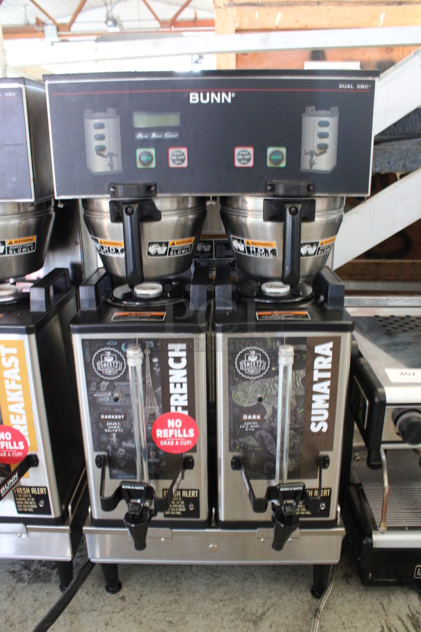 2012 Bunn Model DUAL SH DBC Stainless Steel Commercial Countertop Dual Coffee Machine w/ 2 Stainless Steel Brew Baskets and 2 Bunn Model SH SERVER Satellite Servers. 120/208-240 Volts, 1 Phase. 18x24x36. Tested and Working! - Image 2 of 6