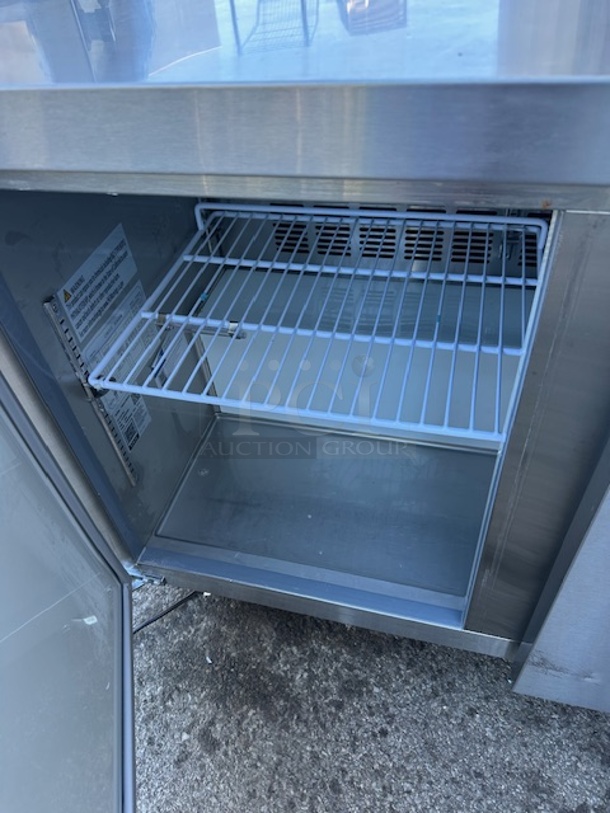 One WORKING Avantco 2 Door Worktop Refrigerator With 2 Racks On Casters. Model# 178AWT48RHC. 115 Volt. 48X30X39 - Image 3 of 3