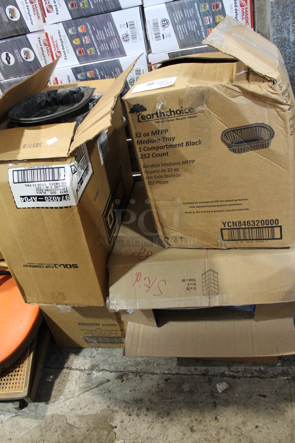 ALL ONE MONEY! Lot of 5 Boxes of Various Plastic Container Pieces Including Black Trays  - Image 1 of 5
