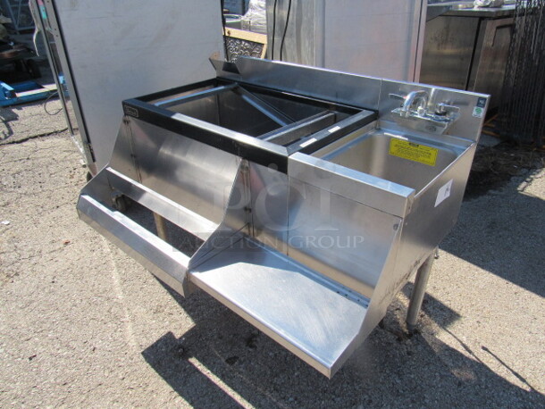 One Stainless PERLICK Ice Well With Cold Plate, Beverage Connections, And A 24 Inch Dual Speed Rail, Hand Sink With Faucet, Back Splash, And Blender Shelf. 42X28X34  - Image 3 of 3