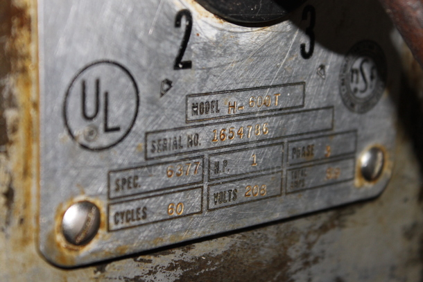 Hobart H-600T Metal Commercial Floor Style 60 Quart Planetary Dough Mixer w/ Stainless Steel Mixing Bowl, Whisk, Dough Hook and 2 Paddle Attachments. 208 Volts, 3 Phase.  - Image 11 of 12