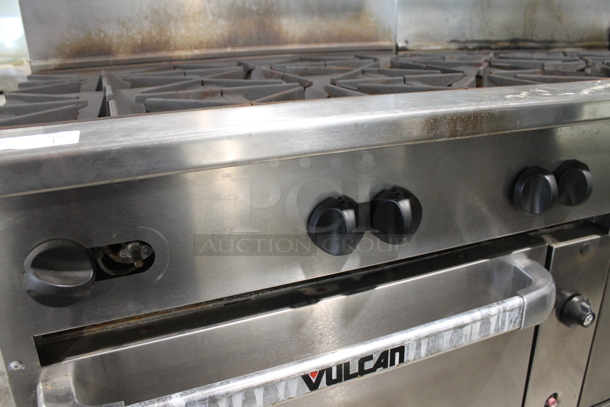 LATE MODEL! Vulcan 36S-6BN Stainless Steel Commercial Natural Gas Powered 6 Burner Range w/ Oven, Over Shelf and Back Splash. - Image 6 of 12