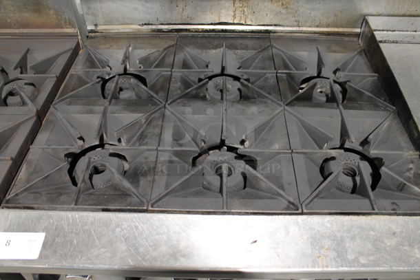 LATE MODEL! Vulcan 60SC-6B24GN Stainless Steel Commercial Natural Gas Powered 6 Burner Range w/ Right Side Flat Top Griddle, Convection Oven, Oven, Over Shelf and Back Splash. - Image 5 of 12