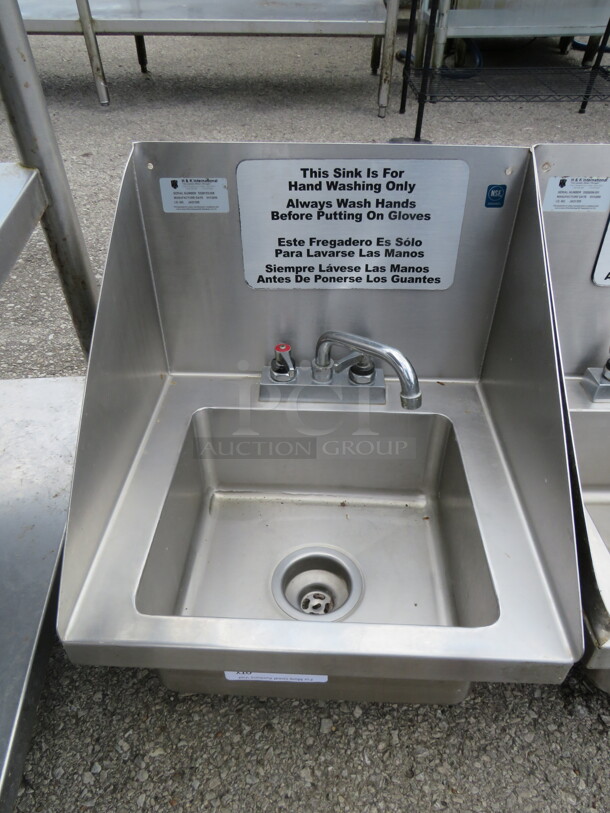 One Stainless Steel Hand Sink With Faucet, And R/L And Back Splash. 17X16 - Image 1 of 1