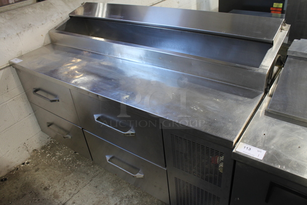 Stainless Steel Commercial Pizza Prep Table w/ 4 Drawers on Commercial Casters. 115 Volts, 1 Phase. - Item #1098103