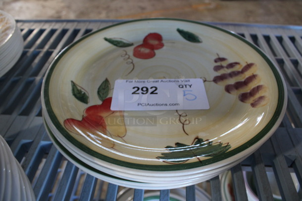 5 Ceramic Plates w/ Fruit Design. 10.5x10.5x1. 5 Times Your Bid!