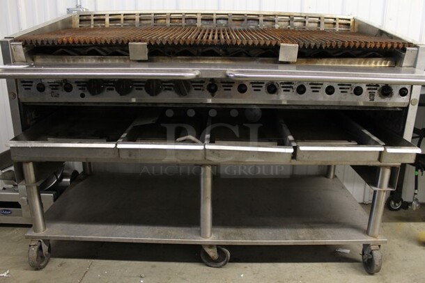 MagiKitch'n Stainless Steel Commercial Natural Gas Powered Charbroiler Grill w/ Under Shelf on Commercial Casters. - Image 3 of 6