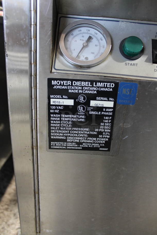 Moyer Diebel MD18-1 Stainless Steel Commercial Undercounter Dishwasher. 120 Volts, 1 Phase. - Image 6 of 6