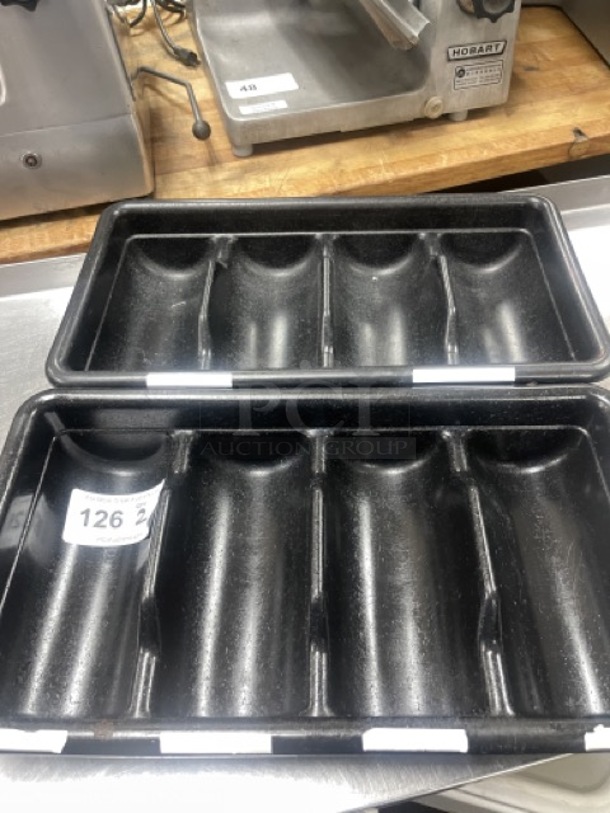 Choice Black 4-Compartment Plastic Cutlery Box / Flatware Bin with Handles - Image 6 of 7