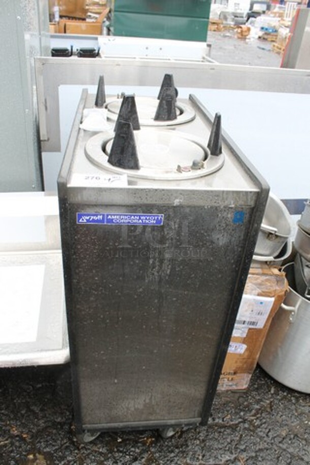 APW Wyott 22-0093 Stainless Steel Commercial 2 Well Plate Return on Commercial Casters. 120 Volts, 1 Phase. 