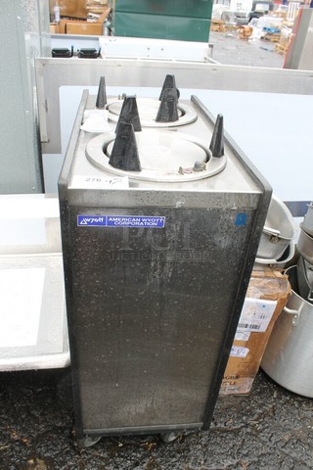 APW Wyott 22-0093 Stainless Steel Commercial 2 Well Plate Return on Commercial Casters. 120 Volts, 1 Phase.  - Image 1 of 3