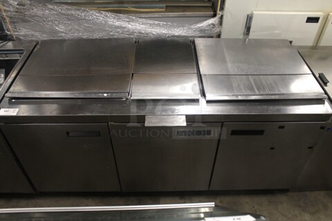 2013 Delfield 4472N-30M-M479 Stainless Steel Commercial Prep Table on Commercial Casters. 115 Volts, 1 Phase. Tested and Powers On But Does Not Get Cold