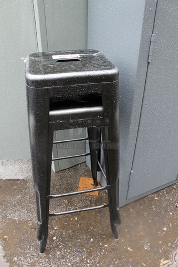 2 BRAND NEW SCRATCH AND DENT! Black Metal Tolix Style Bar Height Stools. 2 Times Your Bid!
