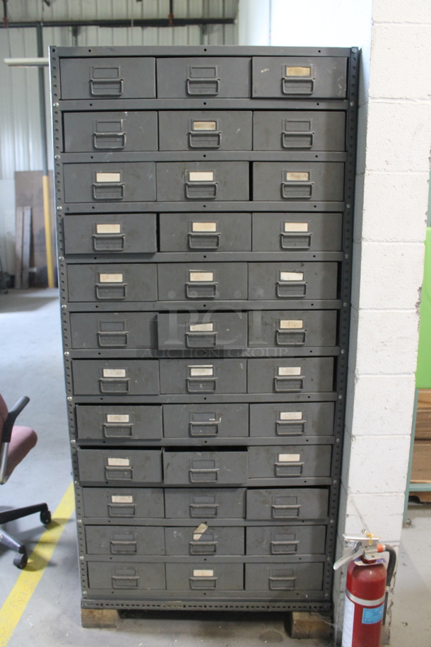 Gray Metal 36 Drawer Filing Cabinet. BUYER MUST REMOVE. - Image 1 of 3