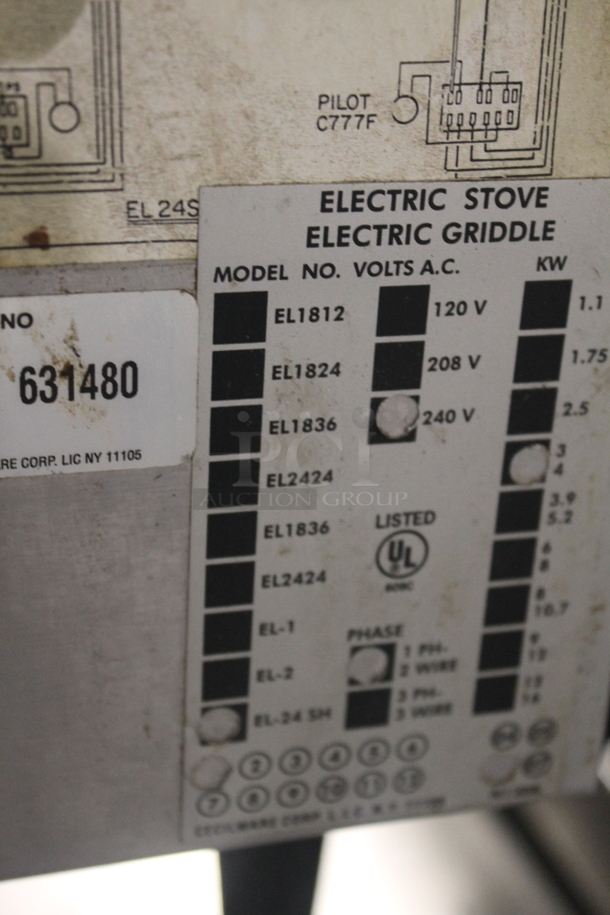 Cecilware EL-24 SH Stainless Steel Commercial Countertop Electric Powered 2 Burner Hot Plate Range. 240 Volts, 1 Phase.  - Image 5 of 6