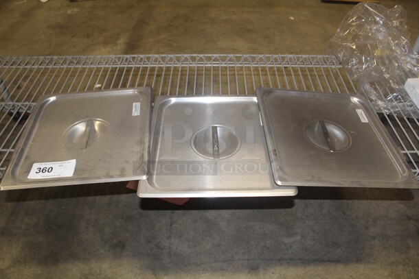 NEW! 3 Stainless Steel 2/3 Size Pan Lids. 3X Your Bid!  - Image 1 of 2