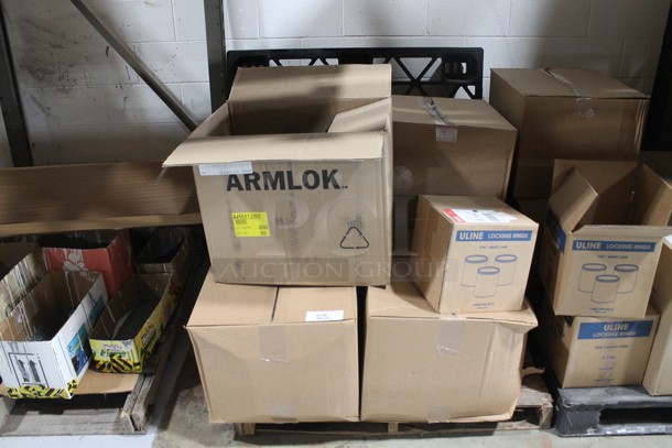 ALL ONE MONEY! PALLET LOT of Various Items Including Locking Rings for Quart Cans. BUYER MUST REMOVE.  - Image 1 of 4