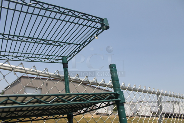 Green Open Utility Shelf With Metro Style Shelving With Additional Shelf Covers. BUYER MUST DISMANTLE. PCI CANNOT DISMANTLE FOR SHIPPING. PLEASE CONSIDER FREIGHT CHARGES. - Image 2 of 5