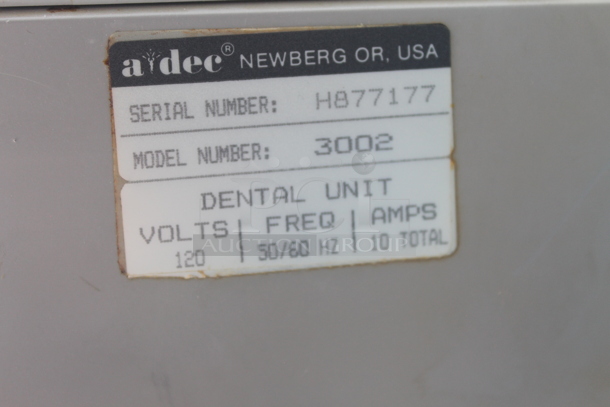 Aidee 3002 Metal Commercial Floor Style Dental Chair w/ Rinsing Tools and Bowl. 120 Volts, 1 Phase.  - Image 9 of 9