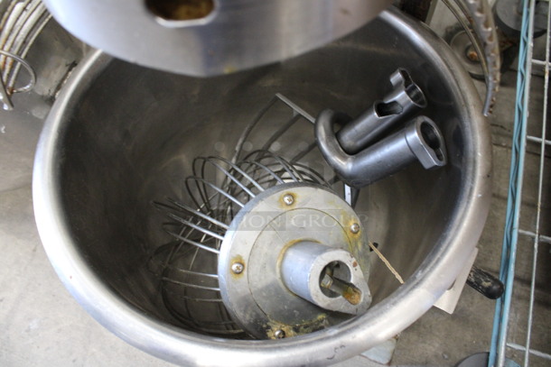 Metal Commercial 20 Quart Planetary Dough Mixer w/ Stainless Steel Mixing Bowl, Bowl Guard, Whisk, Paddle and Dough Hook Attachments. 15x24x32. Tested and Working! - Image 5 of 8