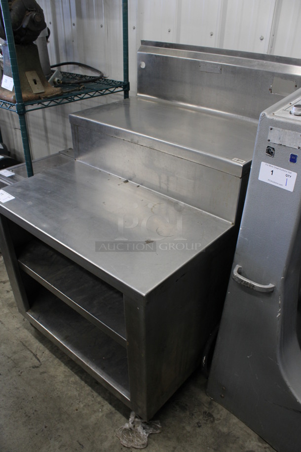 Stainless Steel Commercial 2 Tier Counter w/ Backsplash and 2 Under Shelves on Commercial Casters. 32x35x48 - Image 3 of 7