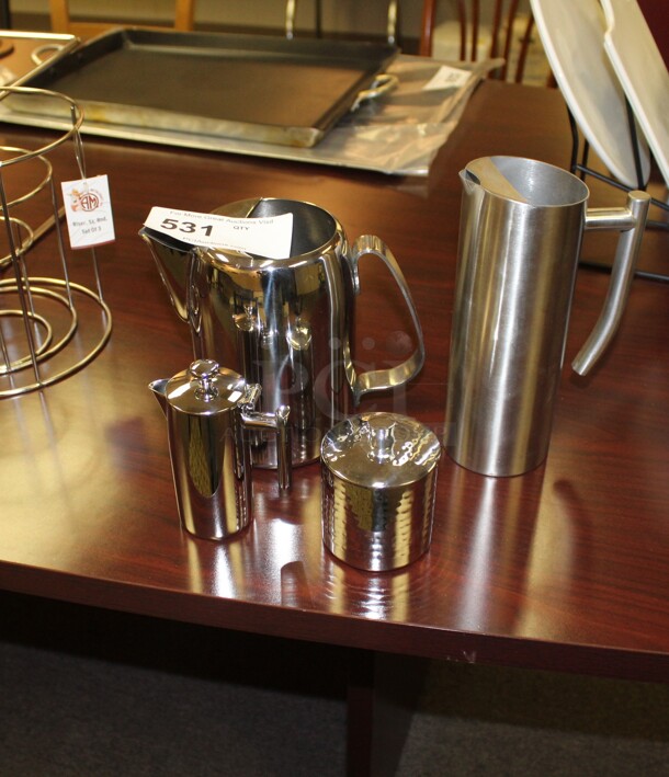 New! 3 Serving Pitchers And 1 Hammered Metal Sugar Bowl. 4X Your Bid!  - Image 1 of 1