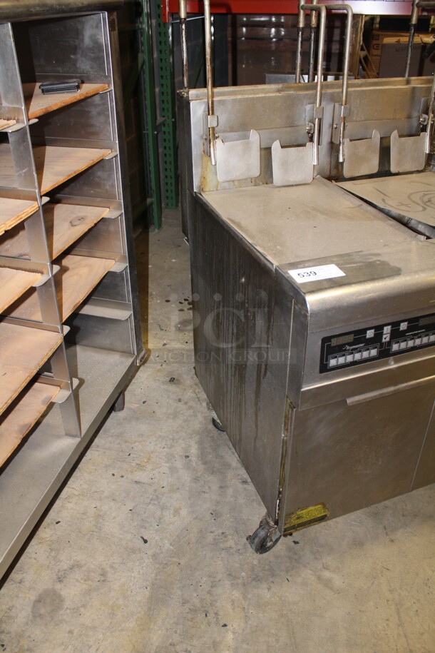 FABULOUS! Frymaster Model FPPH255BLCSC Commercial Stainless Steel Natural Gas Double Floor Fryer With Filtration System,Well Covers And Basket Racks On Casters. 31x36x56. Working When Pulled! - Image 7 of 7