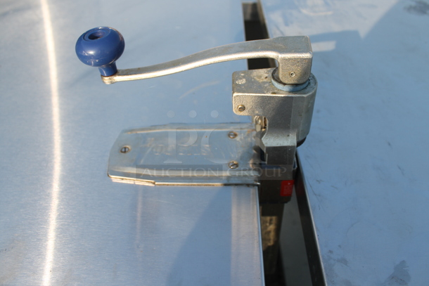 Advance Tabco ELAG-304 Stainless Steel Commercial Table w/ Mounted Commercial Can Opener Under Shelf.  - Image 4 of 5