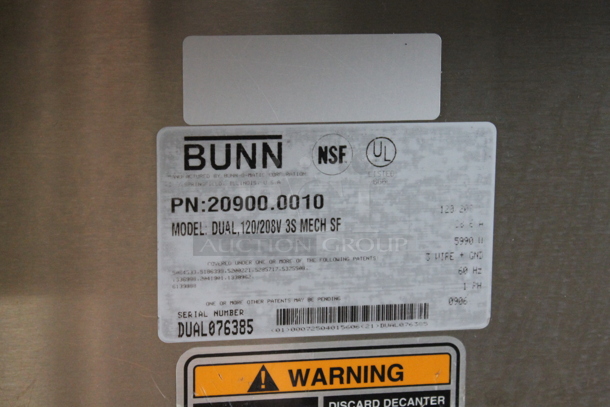 Bunn DUAL Stainless Steel Commercial Countertop Coffee Machine w/ Hot Water Dispenser and 2 Poly Brew Baskets. 120/208 Volts, 1 Phase. - Image 3 of 5