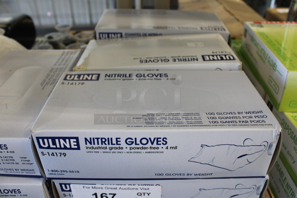12 BRAND NEW Boxes of Uline Nitrile Gloves; 5 Large, 7 Small. 12 Times Your Bid!