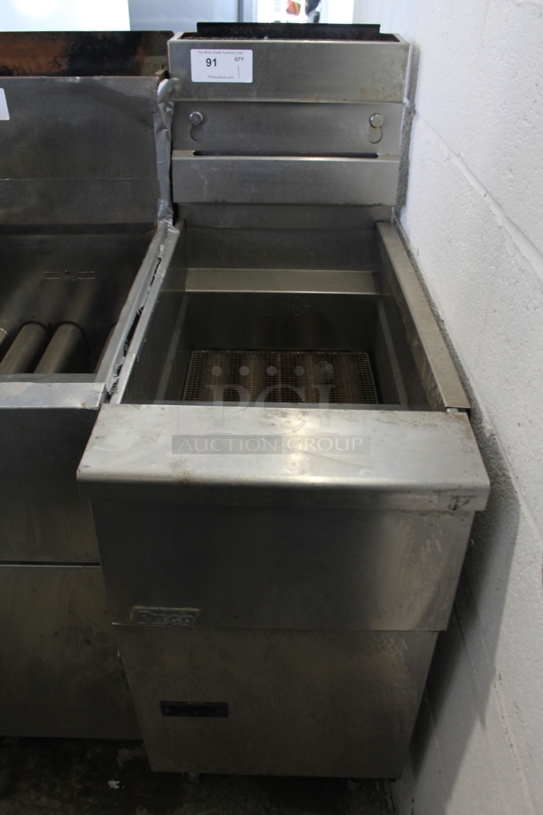 Pitco Frialator Stainless Steel Commercial Floor Style Natural Gas Powered Deep Fat Fryer.  - Image 1 of 7