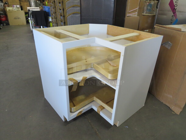 One NEW Echelon Maple Corner Base Cabinet With 2 Lazy Susans, In An Alpine White Finish. 50.5X39X34.5. #BSQC36SSL.