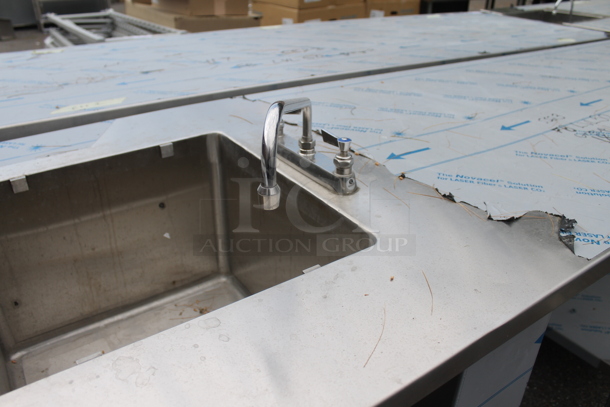 BRAND NEW! Stainless Steel Commercial Table w/ Sink Bay, Faucet, Handles and Under Shelf. Bay 19.5x20 - Image 3 of 11