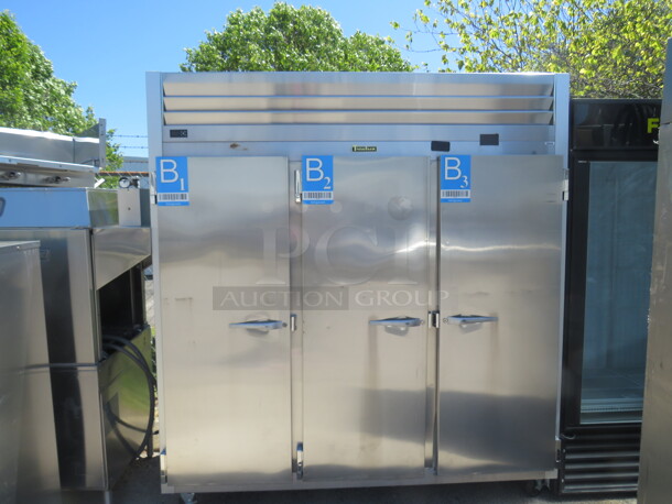 One 3 Door Stainless Steel Traulsen Refrigerator With 9 Racks On Casters. 115 Volt. Model# G30011. 76X35X83. $9727.00. 