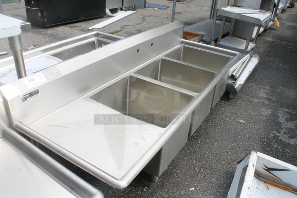 BRAND NEW SCRATCH AND DENT! Universal M-3N162014-LDI8 Stainless Steel Commercial 3 Bay Sink w/ Left Side Drain Board. No Legs. Bays 16x20x14. Drain Board 16x22 - Image 2 of 4