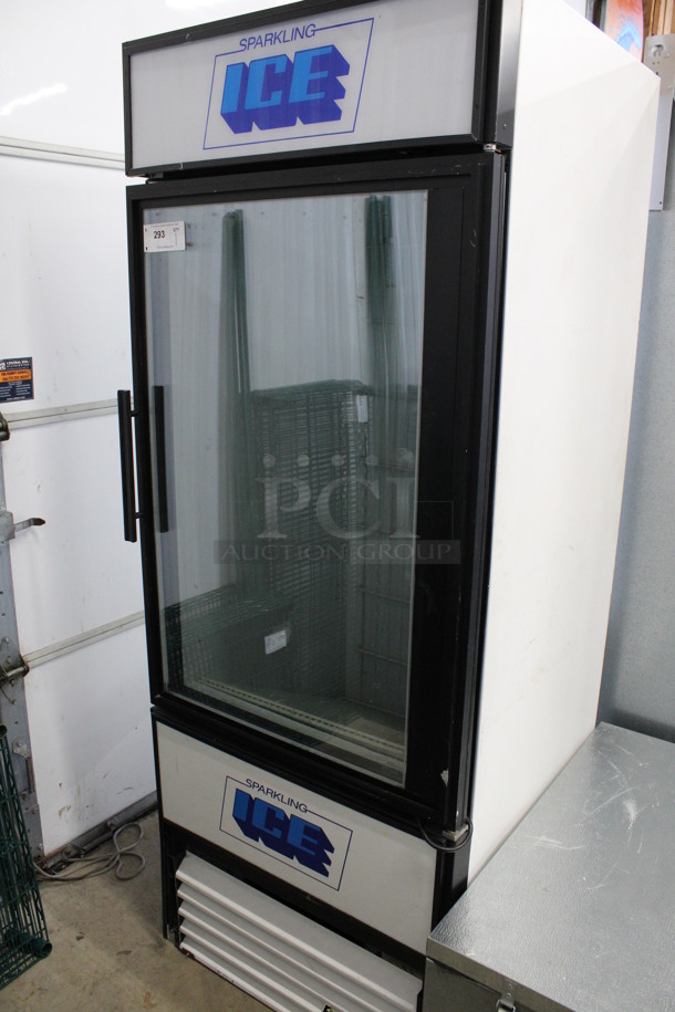 True Model GDIM-26 Metal Commercial Single Door Reach In Freezer Merchandiser w/ Poly Coated Racks. 115 Volts, 1 Phase. 30x31x79. Tested and Working!