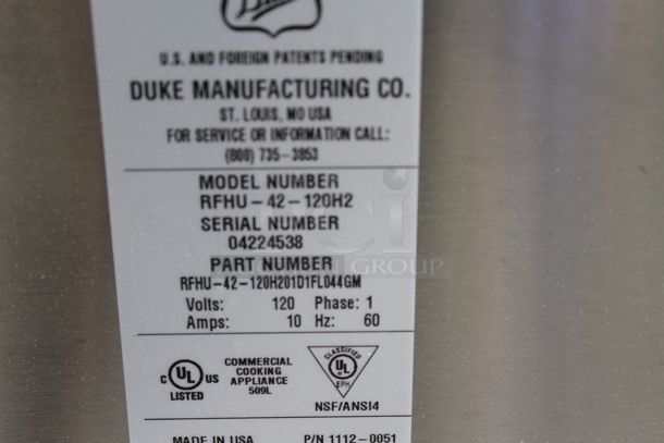 BRAND NEW! 2022 Duke RFHU-42-120H2 Stainless Steel Commercial Countertop 4 Tier Warming Holding Display Case. 120 Volts, 1 Phase. Tested and Working! - Image 5 of 5