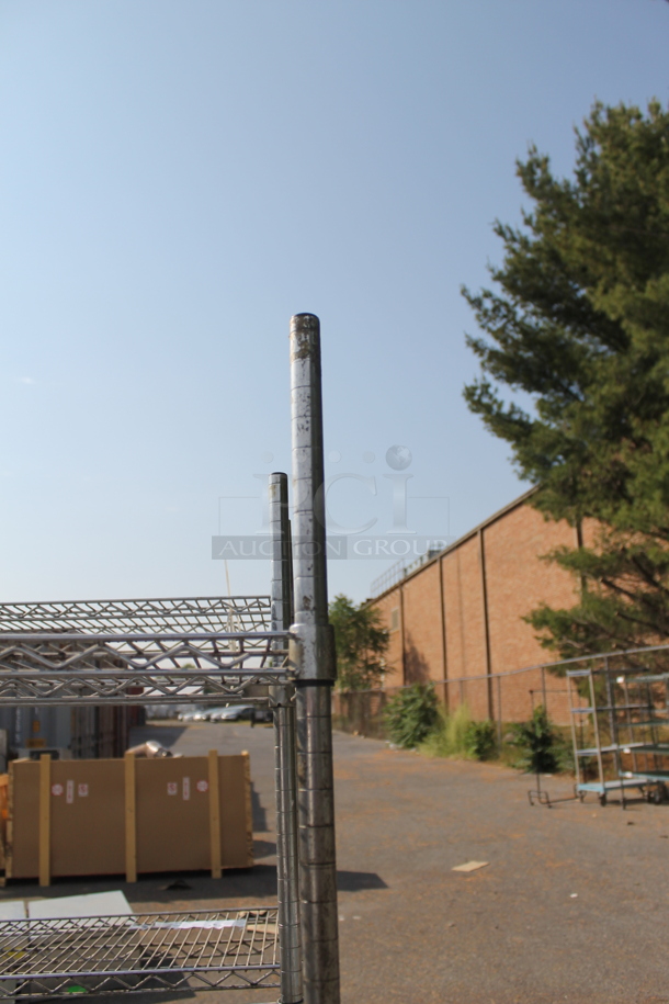 Chrome Finish 5 Tier Wire Shelving Unit. BUYER MUST DISMANTLE. PCI CANNOT DISMANTLE FOR SHIPPING. PLEASE CONSIDER FREIGHT CHARGES. - Image 3 of 4